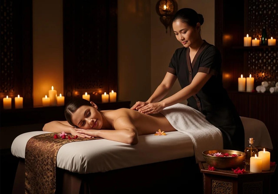 Terapis memberikan perawatan pijat di INTAN REFLEXY SPA & MESSAGE